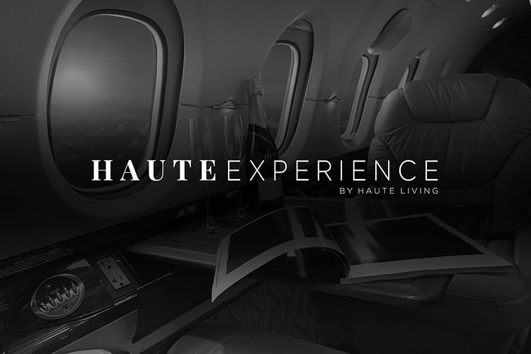 Haute Experience by Haute Living logo mockup on airplane interior image