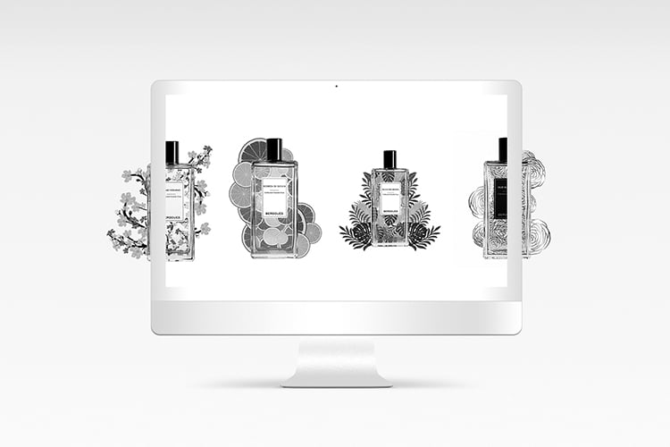 Perfume Library website home page mockup in iMac