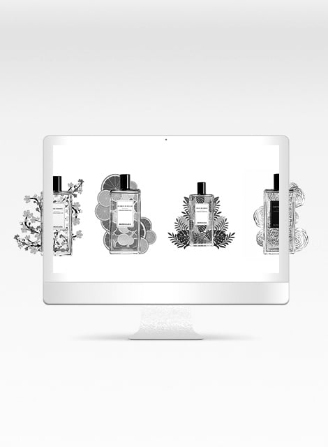 Perfume Library website home page mockup in iMac
