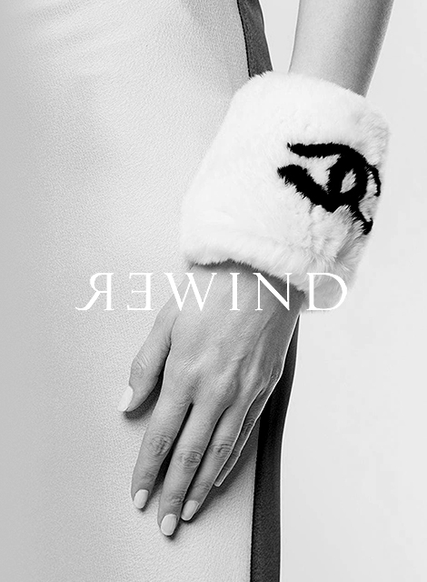 REWIND vintage logo overlay on fashion image