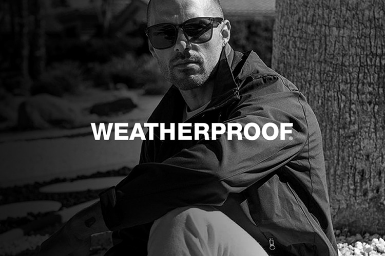 Weatherproof Logo mockup on model image