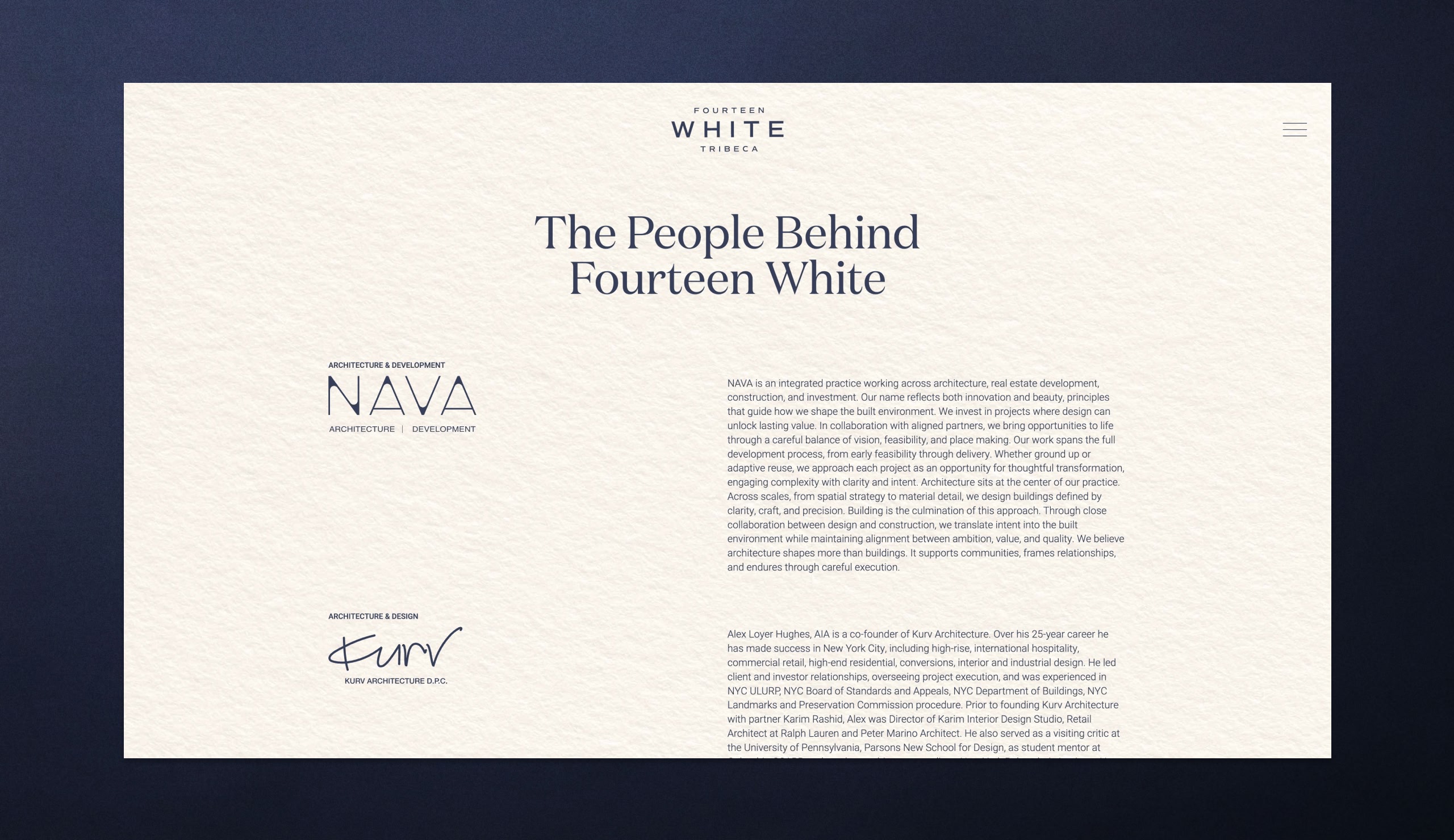 14 White Tribeca website – desktop UI design, fifth view