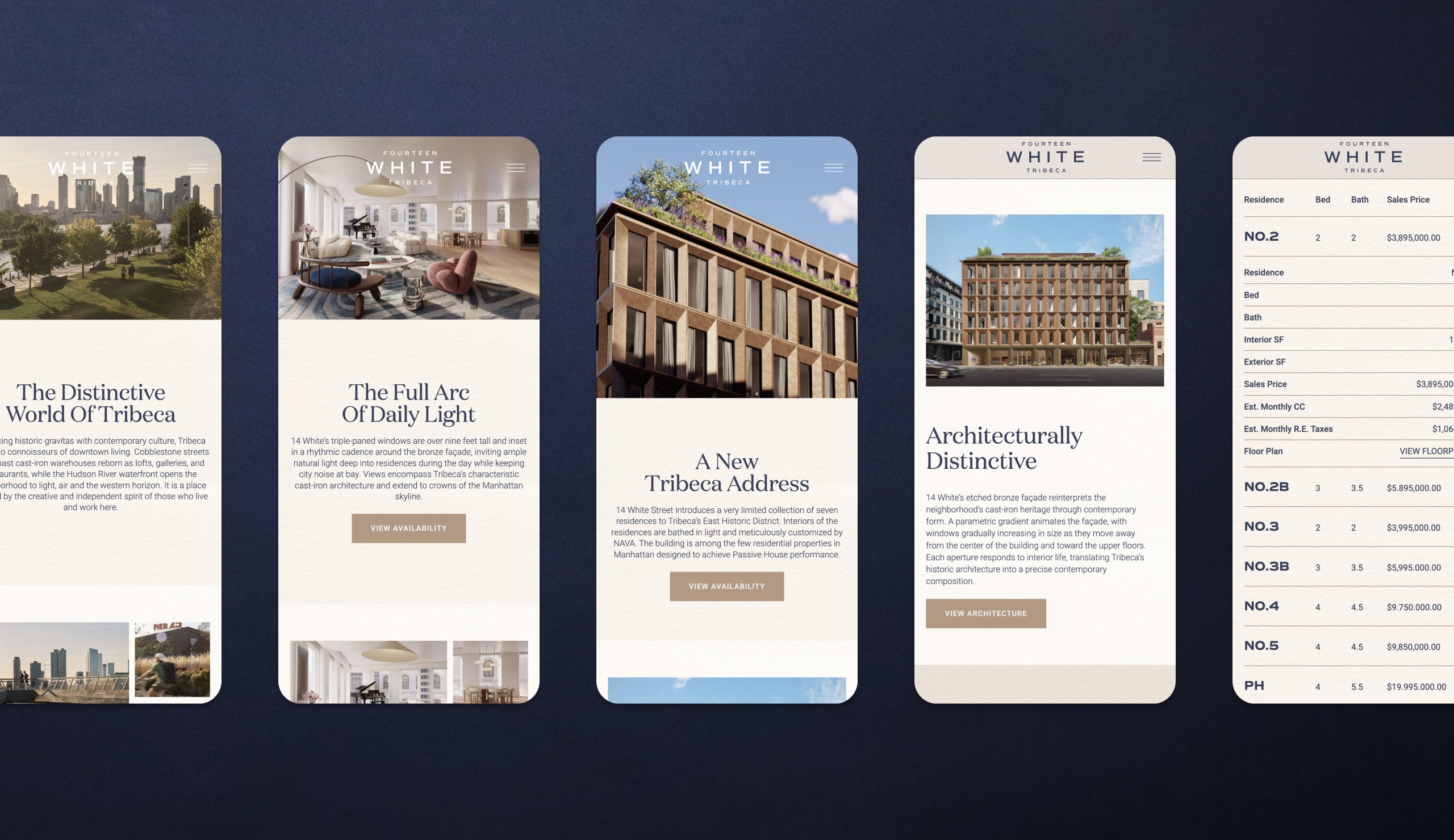 14 White Tribeca mobile website design with texture