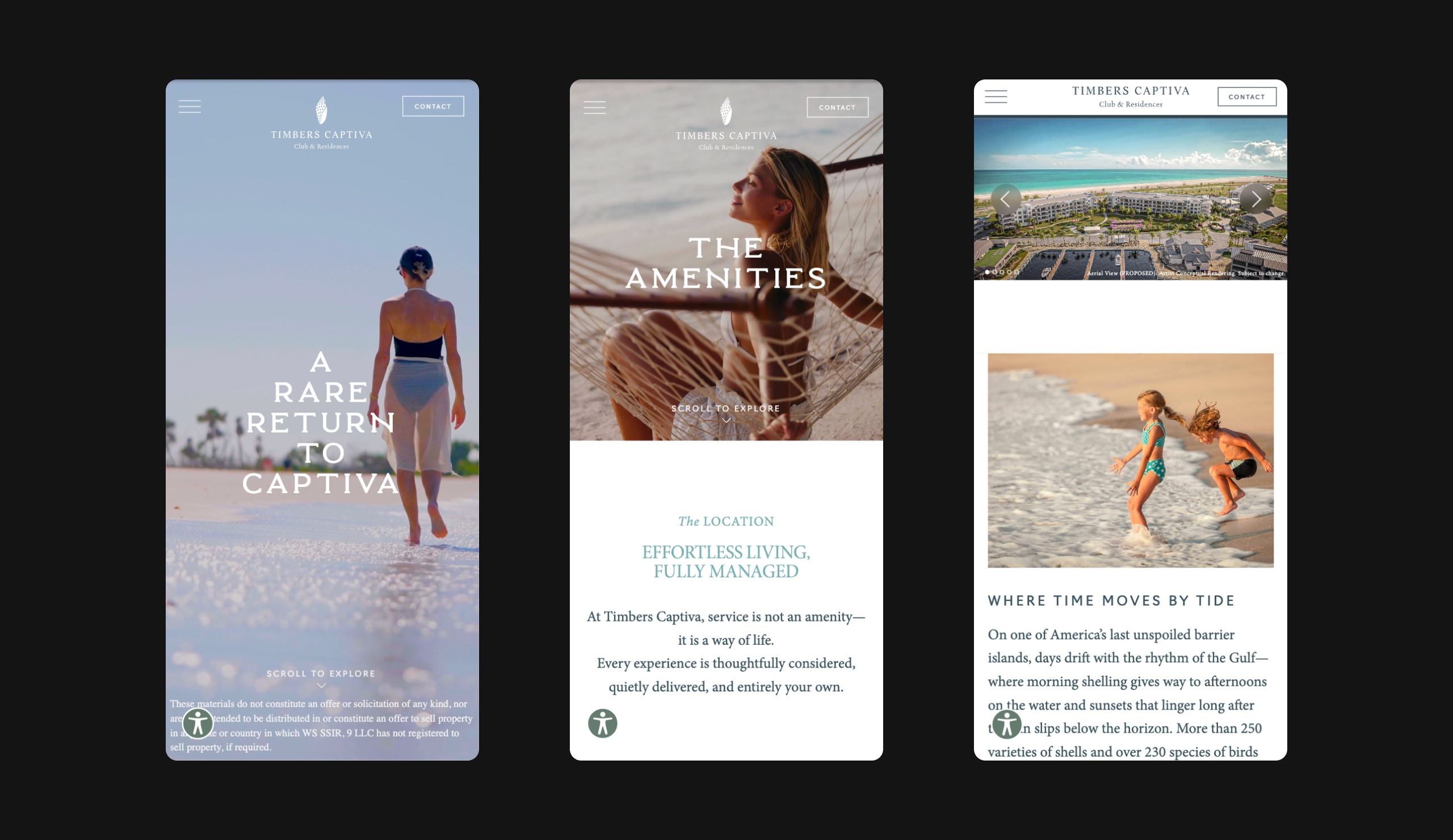 Timbers Captiva website – mobile responsive view