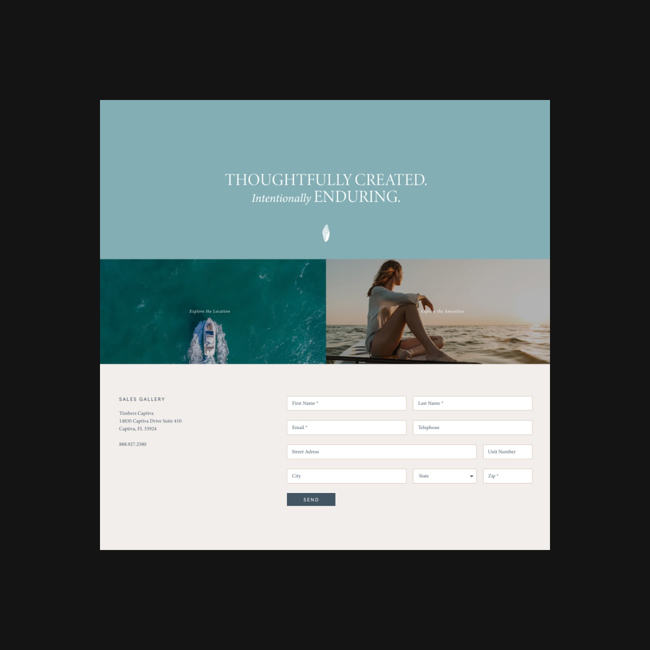 Timbers Captiva website design – homepage desktop screenshot