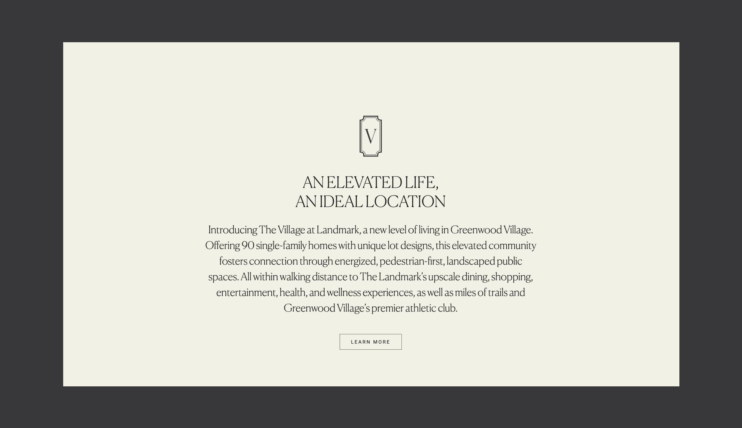 The Village at Landmark website – interior detail page desktop screenshot