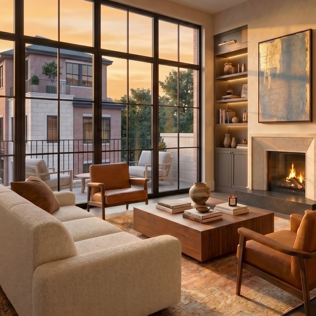 The Village at Landmark – luxury residential interior with warm living room design