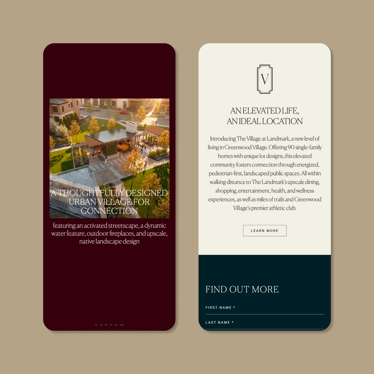 The Village at Landmark website – mobile and desktop responsive design mockup